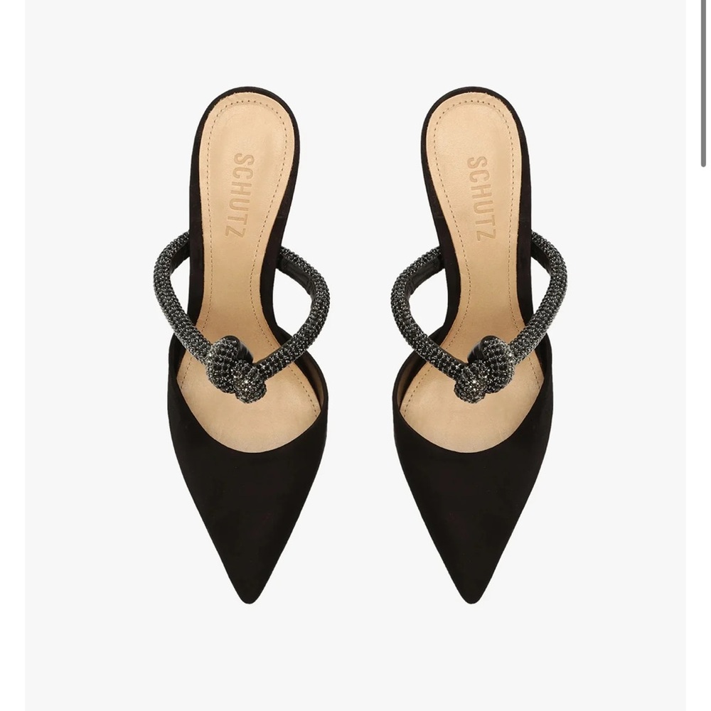 SCHUTZ Black Heels with Silver Knot Detail